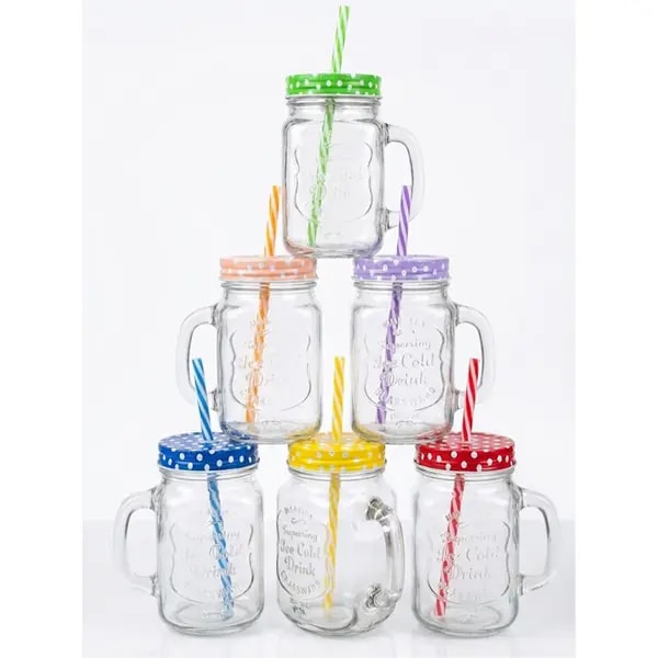 Mason jar Glaze de vidrio con tapa y popote