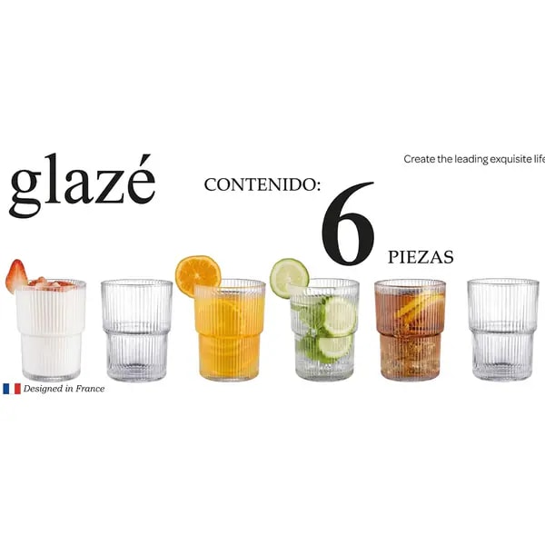 Set de 6 vasos Glaze de vidrio, 350 ml