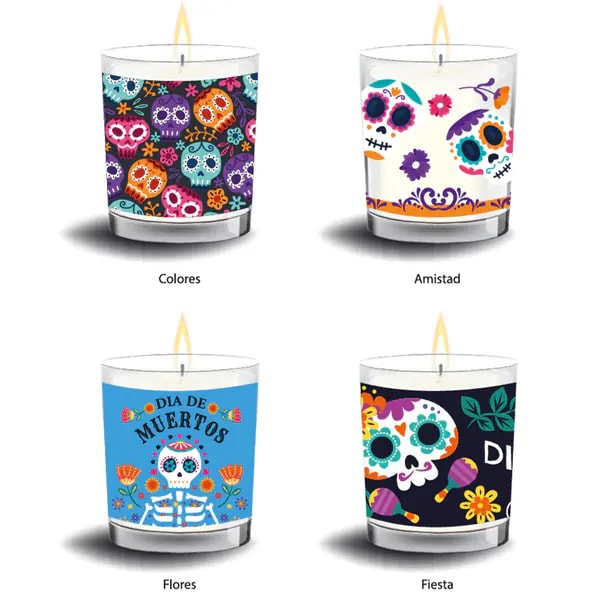 Vela tipo veladora, 4 diseños Calaverita